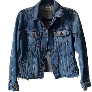Madewell distressed denim jean jacket custom cropped size small